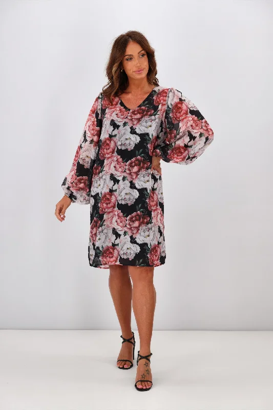 Jane James Claudette Balloon Sleeve Dress Magnolia Floral