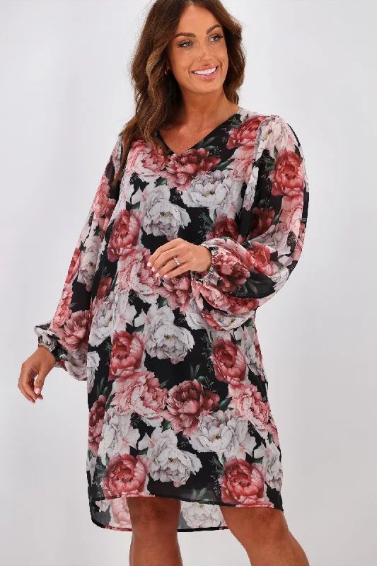 Jane James Claudette Balloon Sleeve Dress Magnolia Floral