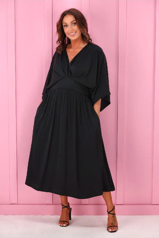 Jane James Florian Batwing Dress Black