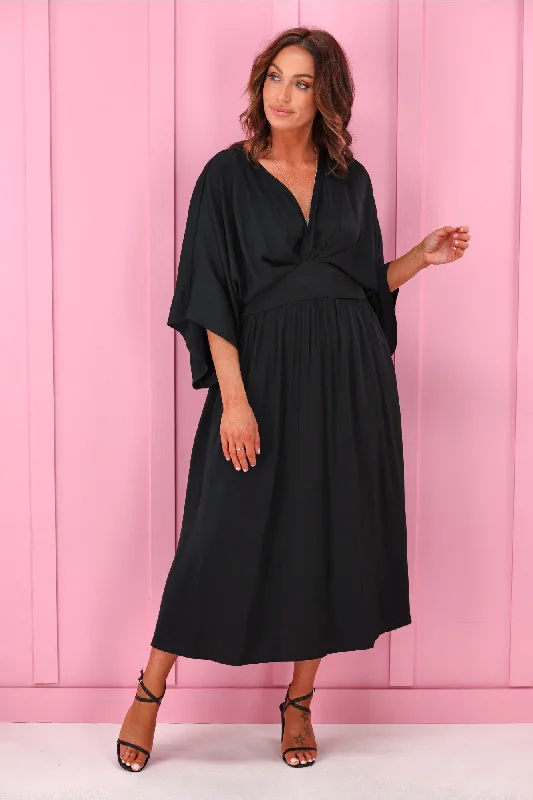 Jane James Florian Batwing Dress Black