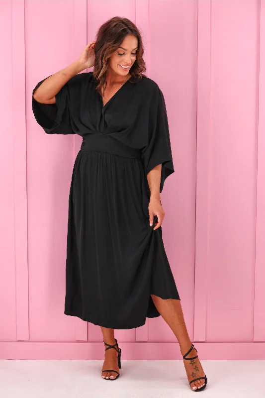 Jane James Florian Batwing Dress Black