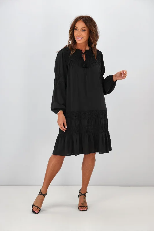 Jane James Shirred Trixie Dress Black