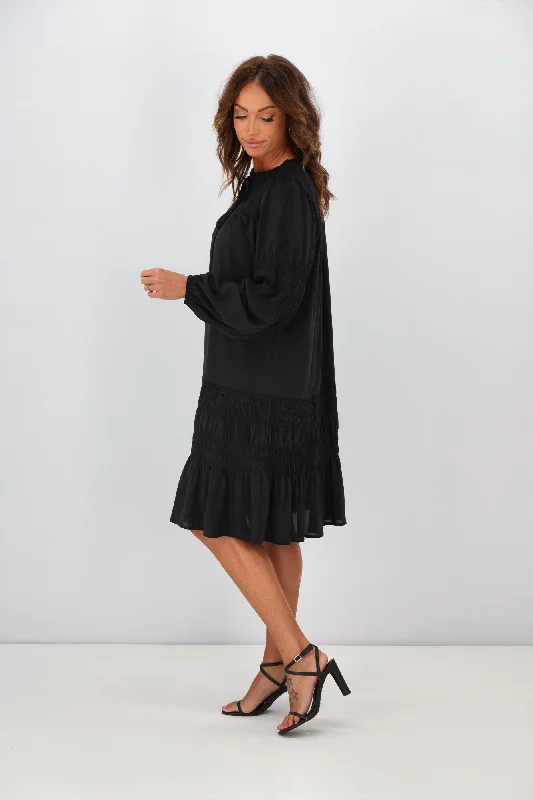 Jane James Shirred Trixie Dress Black