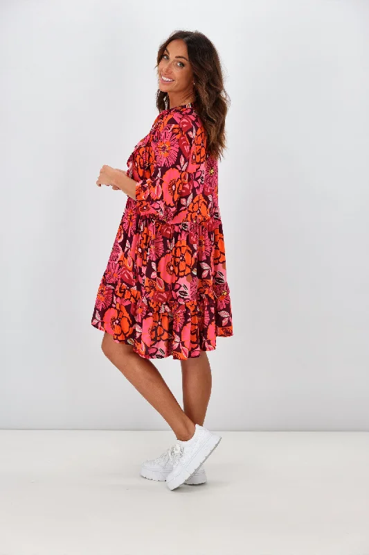 Joop & Gypsy Kelly Ruffle Dress Red Flower Print