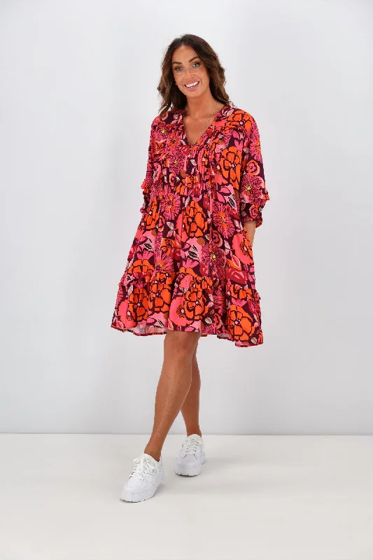 Joop & Gypsy Kelly Ruffle Dress Red Flower Print