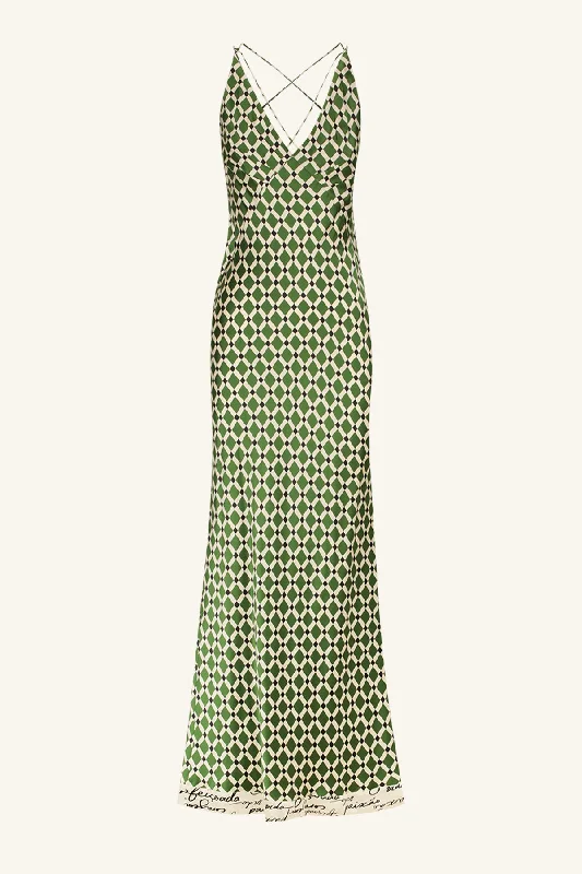 KAHLO SILK CONTRAST CROSS STRAP MAXI DRESS