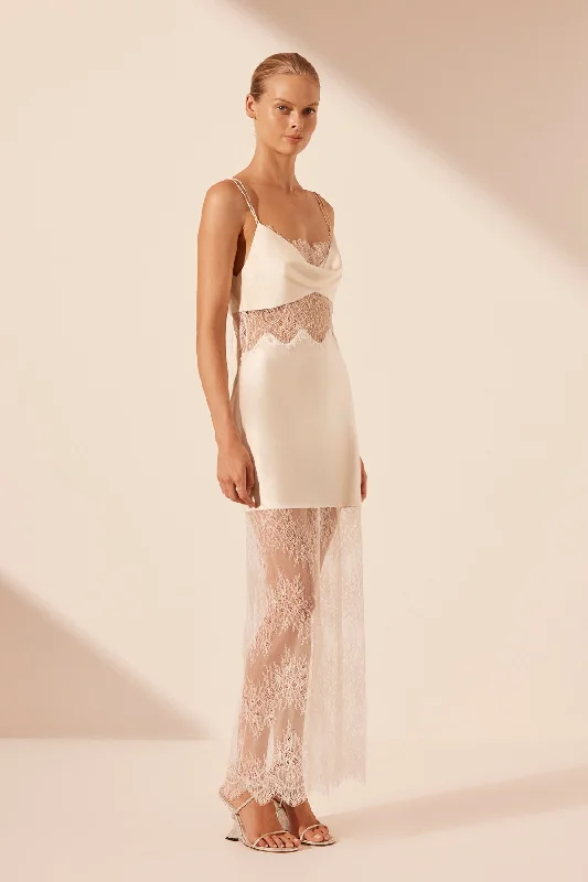 LA LUNE CUMULUS SILK LACE MAXI DRESS - IVORY