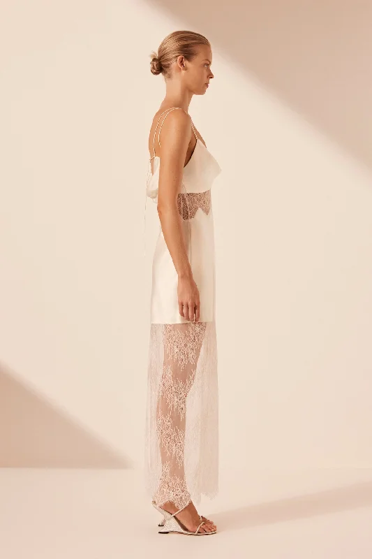 LA LUNE CUMULUS SILK LACE MAXI DRESS - IVORY