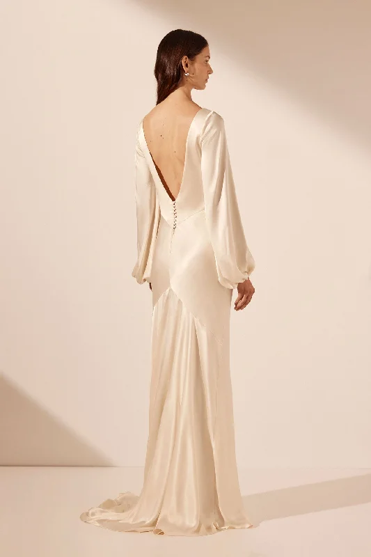 LA LUNE OPEN BACK BALLOON SLEEVE MAXI DRESS - CREAM