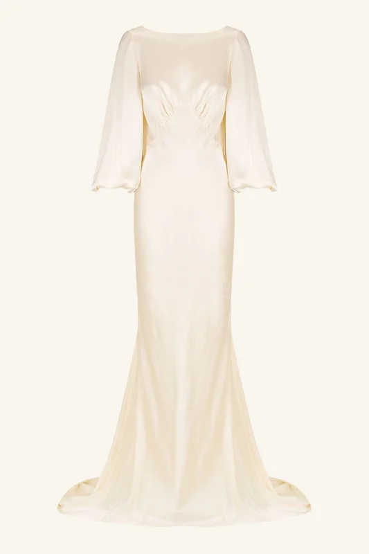 LA LUNE OPEN BACK BALLOON SLEEVE MAXI DRESS - CREAM