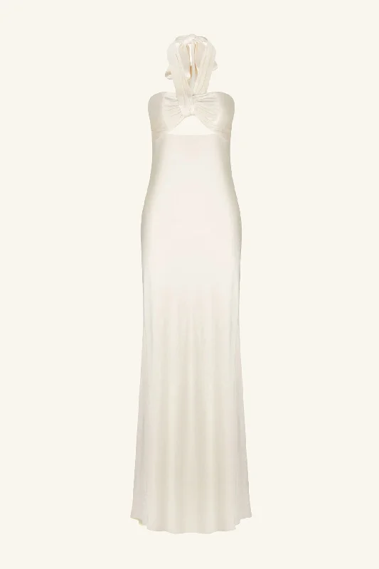 LA LUNE RUCHED HALTER MAXI DRESS - CREAM