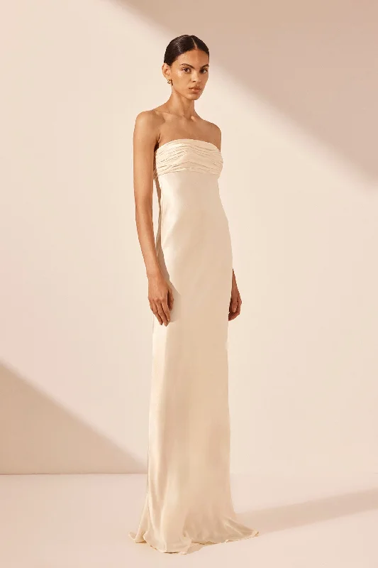 LA LUNE STRAPLESS RUCHED BODICE MAXI DRESS - CREAM