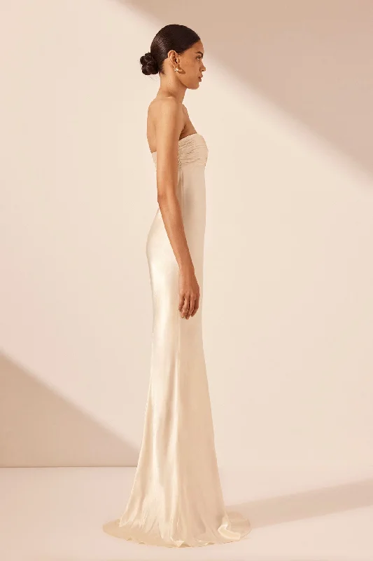 LA LUNE STRAPLESS RUCHED BODICE MAXI DRESS - CREAM