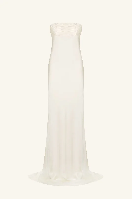 LA LUNE STRAPLESS RUCHED BODICE MAXI DRESS - CREAM