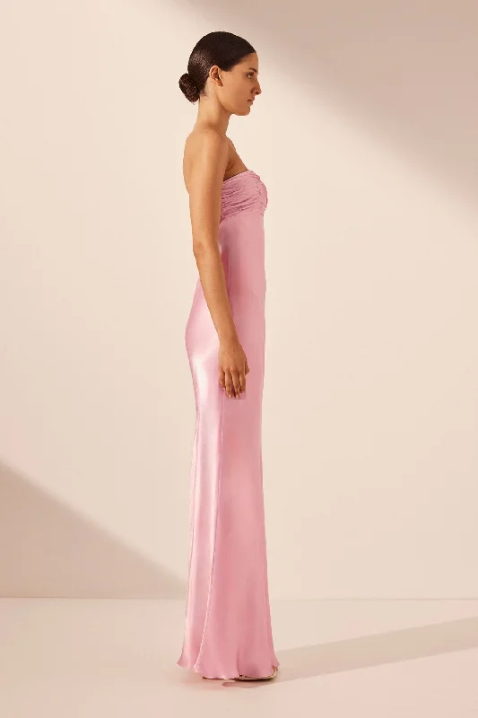 LA LUNE STRAPLESS RUCHED BODICE MAXI DRESS - PEONY