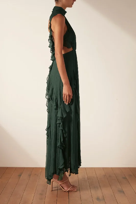 LÈONIE BACKLESS FRILL MAXI DRESS - ROSEMARY