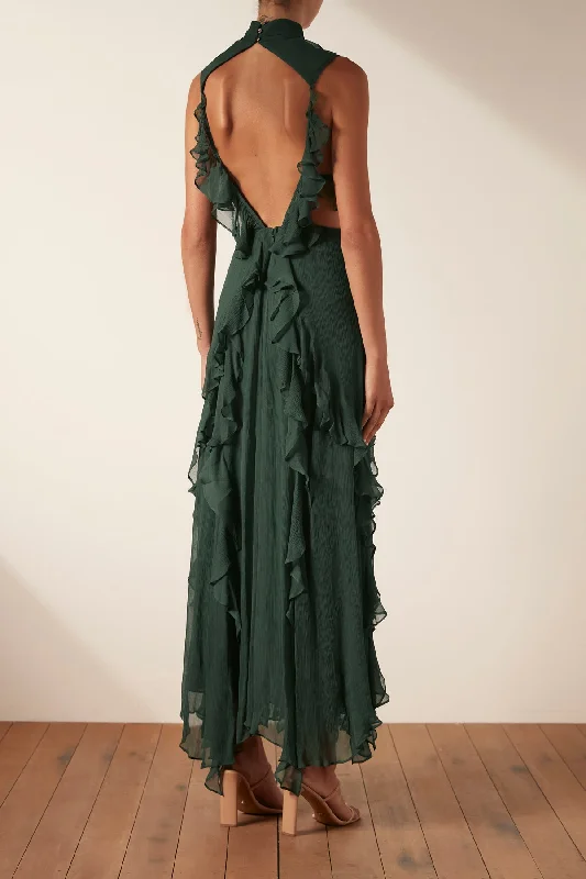 LÈONIE BACKLESS FRILL MAXI DRESS - ROSEMARY