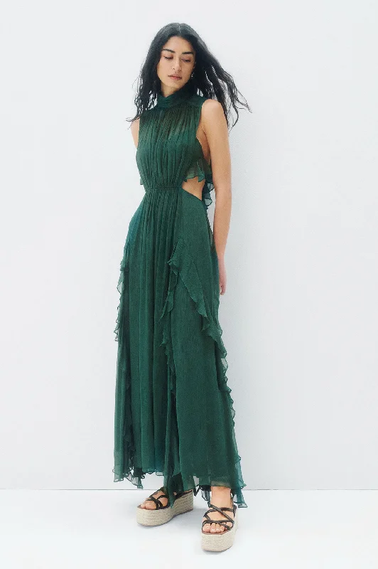 LÈONIE BACKLESS FRILL MAXI DRESS - ROSEMARY