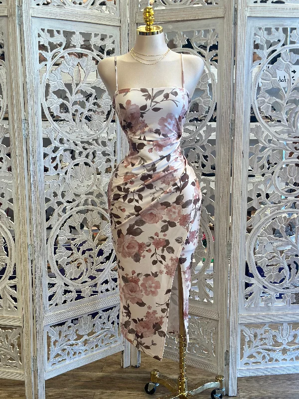 Light Pink Floral Wrapped Dress- Stretchy, Estira