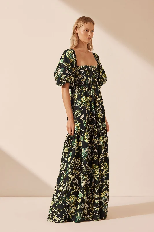 LINA SQUARE NECK TIERED MAXI DRESS