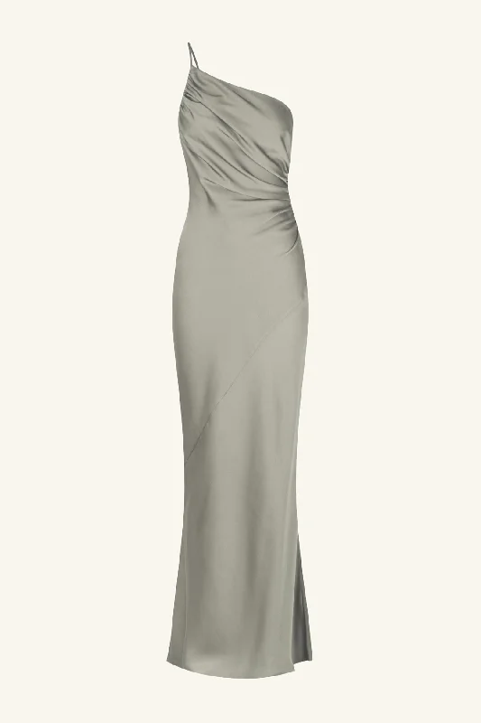 LUXE ASYMMETRICAL GATHERED MAXI DRESS - EUCALYPTUS