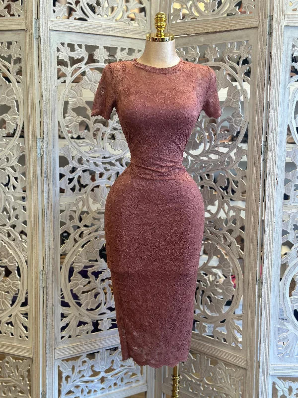 Mauve Lace Bodycon Dress- Stretchy, Estira