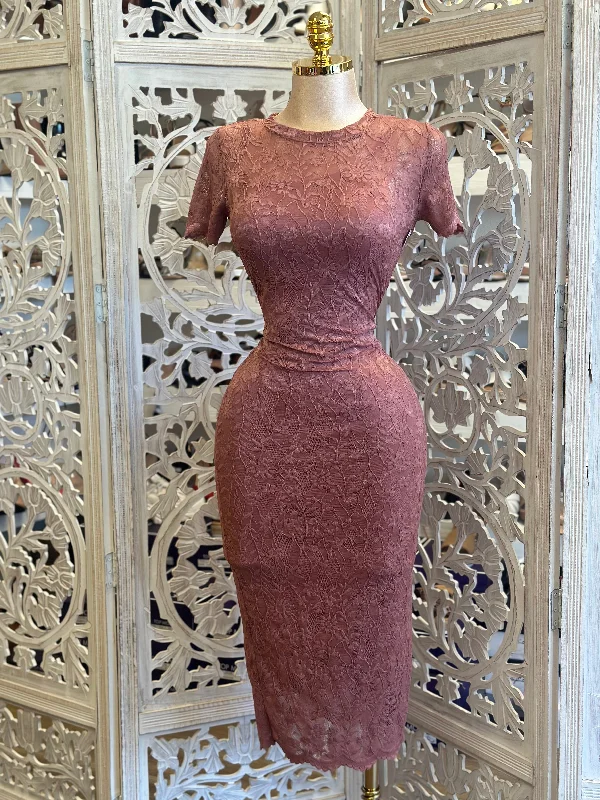 Mauve Lace Bodycon Dress- Stretchy, Estira