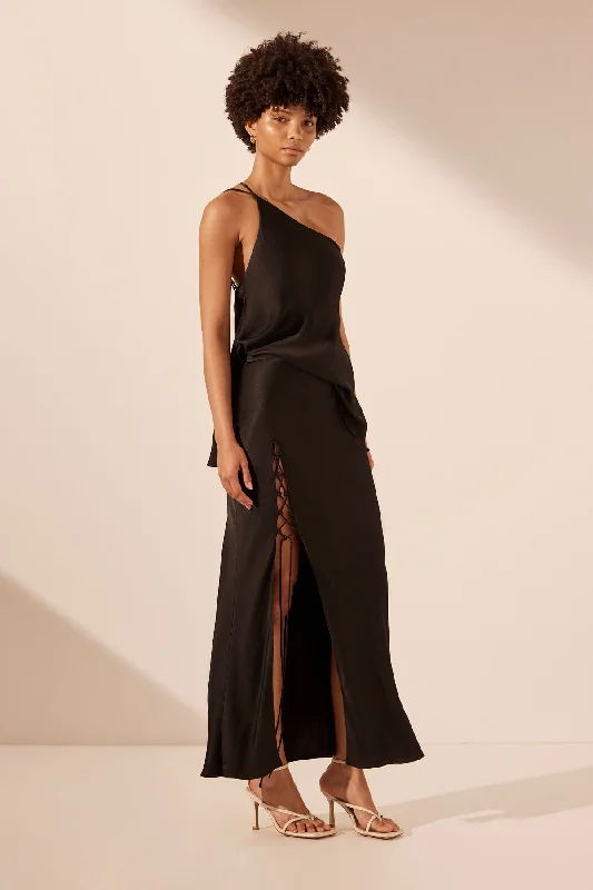 MIA LACE UP MAXI SKIRT - BLACK