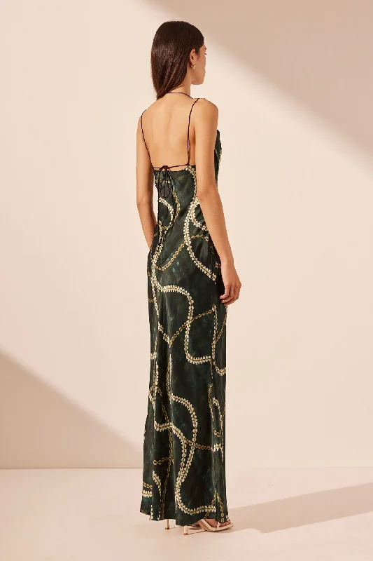 NOA SILK COWL NECK LACE UP MAXI DRESS