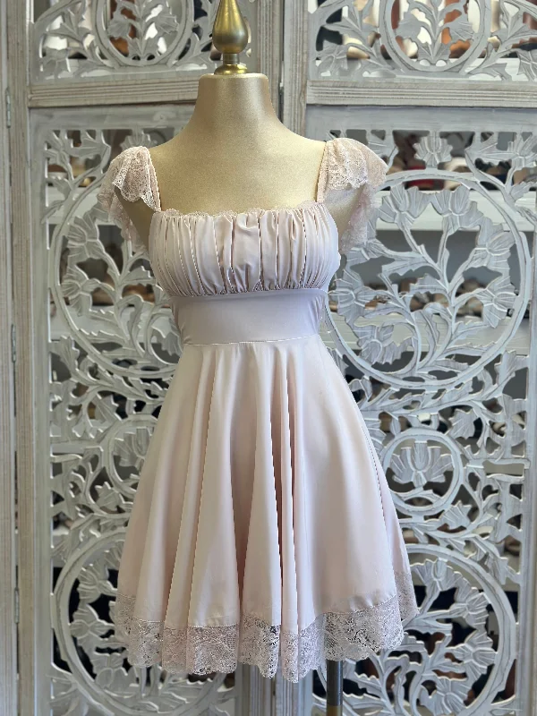 Pale Pink Lace Sleeve Flowy Dress- Not Stretchy