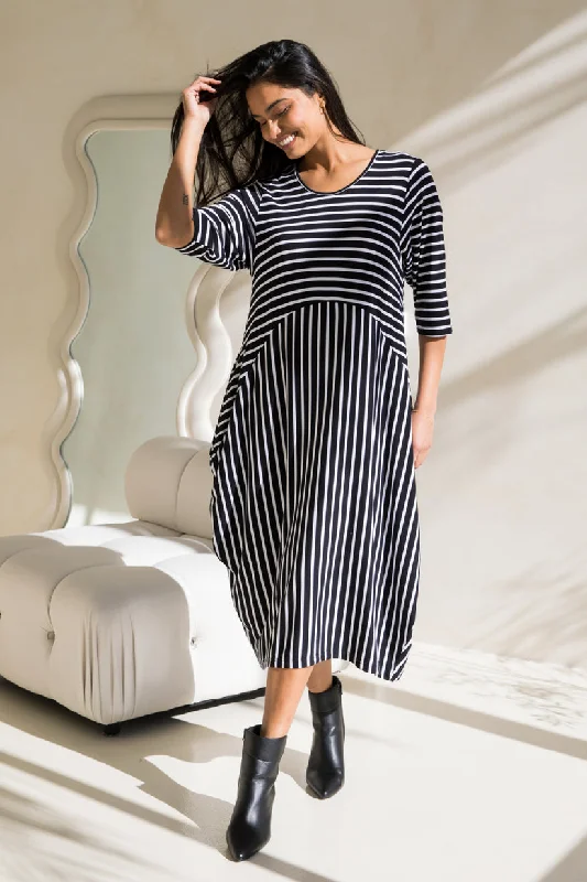 PQ Collection Alviva Dress Black White Stripe