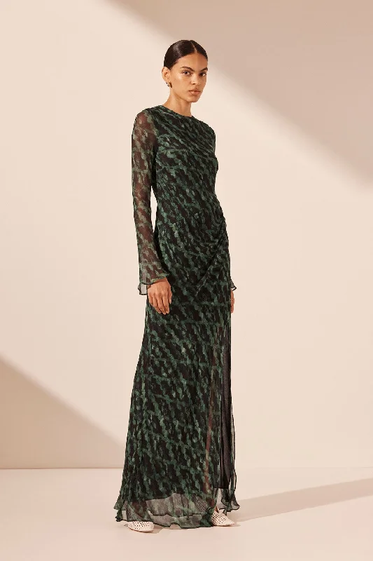 REMI LONG SLEEVE GATHERED MAXI DRESS