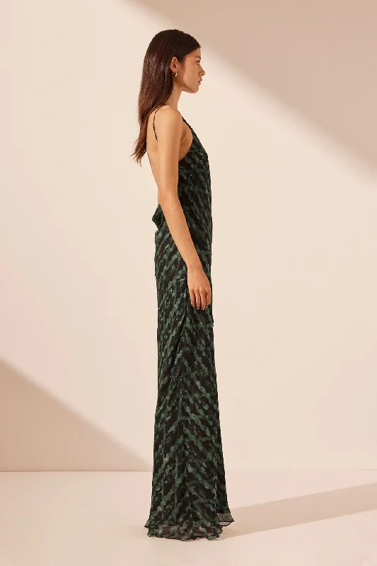 REMI ONE SHOULDER COWL BACK MAXI DRESS