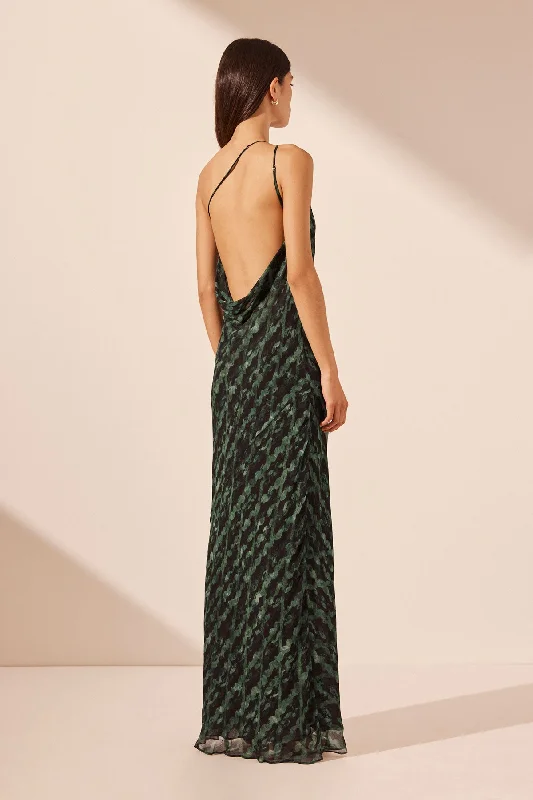 REMI ONE SHOULDER COWL BACK MAXI DRESS