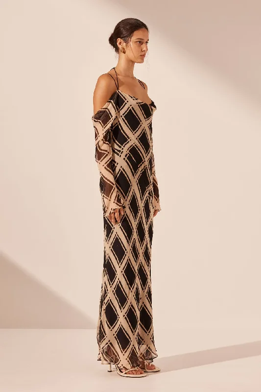 RICO OFF THE SHOULDER TIE MAXI DRESS