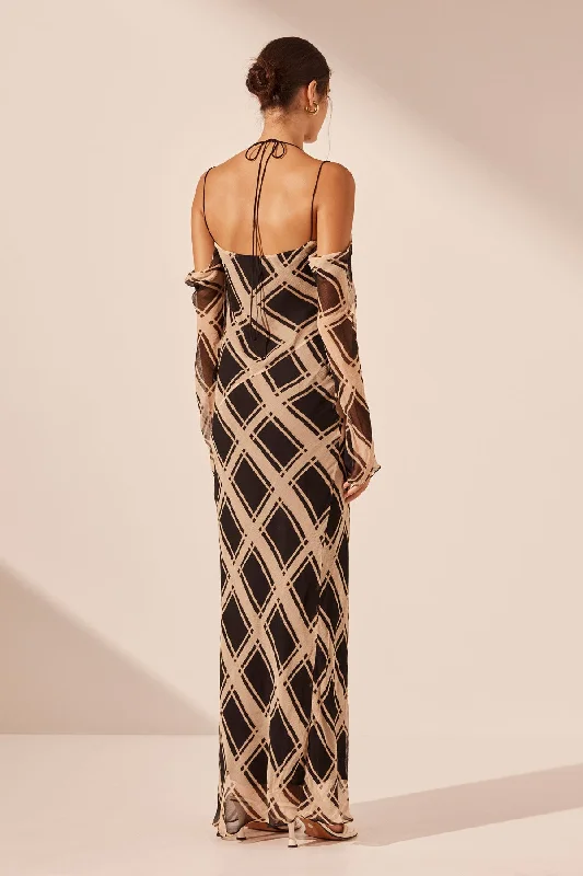 RICO OFF THE SHOULDER TIE MAXI DRESS