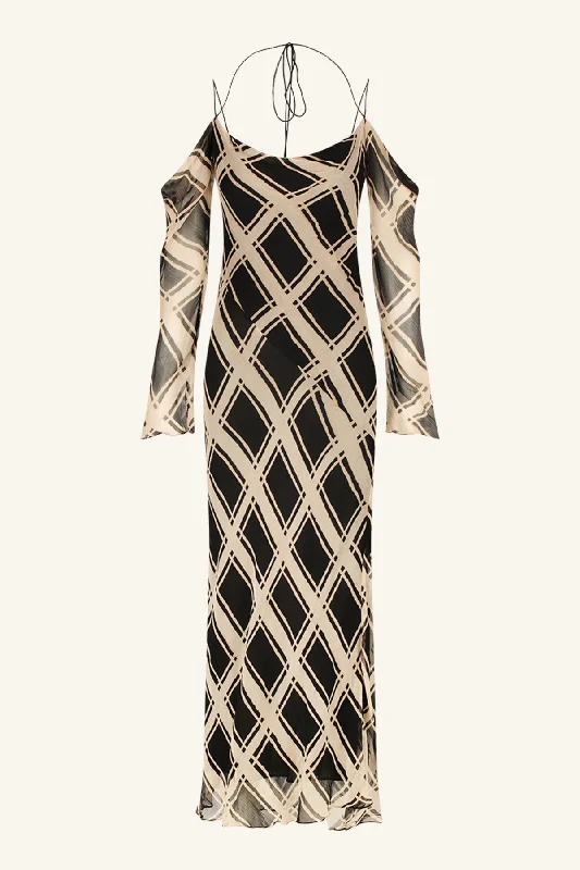 RICO OFF THE SHOULDER TIE MAXI DRESS