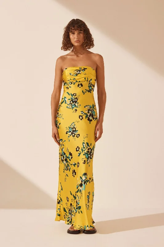 ROMILLY SILK RUCHED BODICE MAXI DRESS