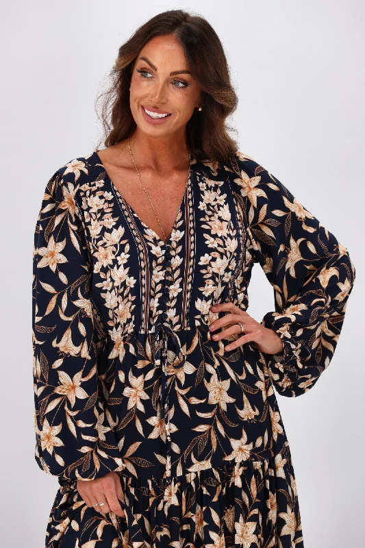 Salty Bright Luna Floral Dress Navy