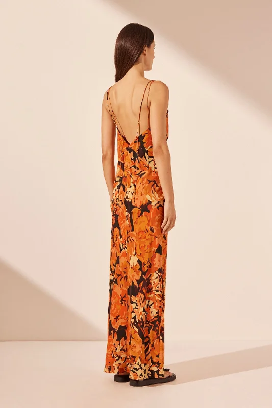 SANTOS SILK CROSS STRAP MAXI DRESS