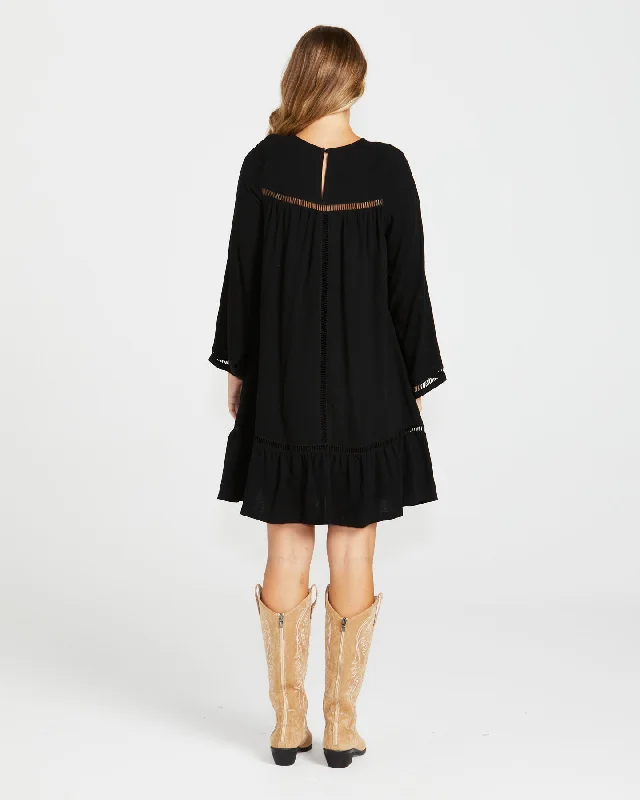 Sass Chapel Boho Trim Dress Black