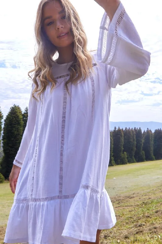 Sass Chapel Boho Trim Dress White