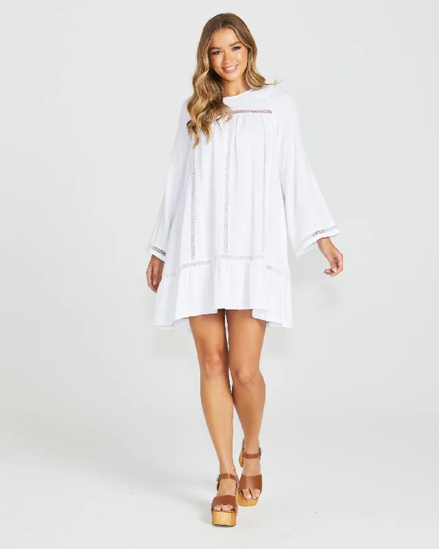 Sass Chapel Boho Trim Dress White