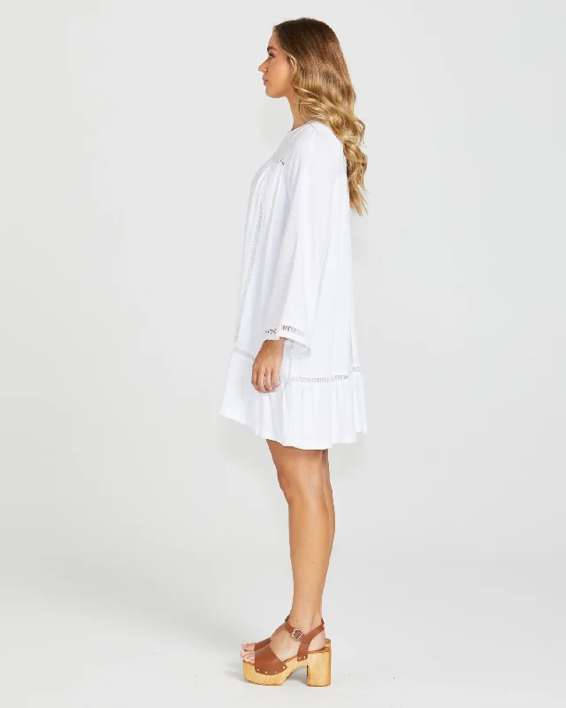 Sass Chapel Boho Trim Dress White