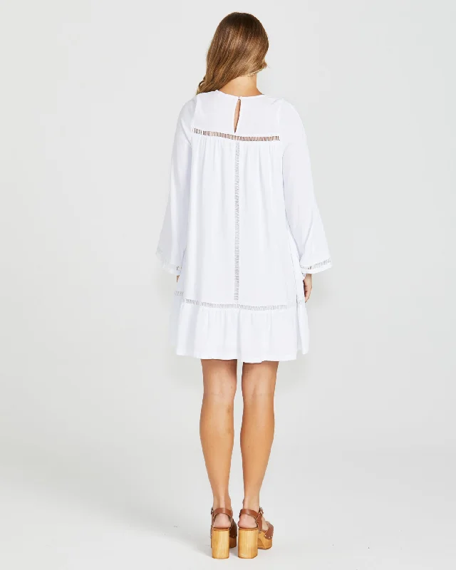 Sass Chapel Boho Trim Dress White