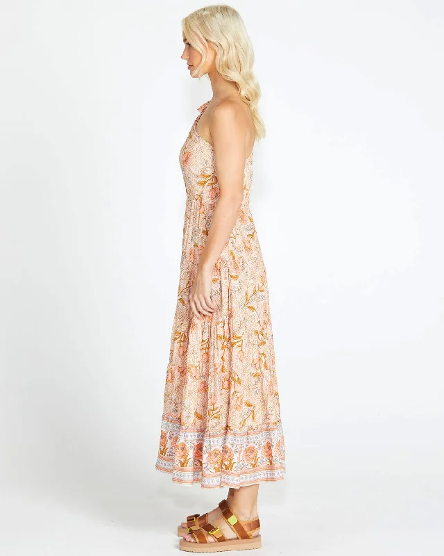 Sass Poppy One Shoulder Maxi Dress Peach Floral