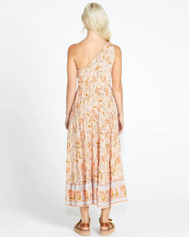 Sass Poppy One Shoulder Maxi Dress Peach Floral