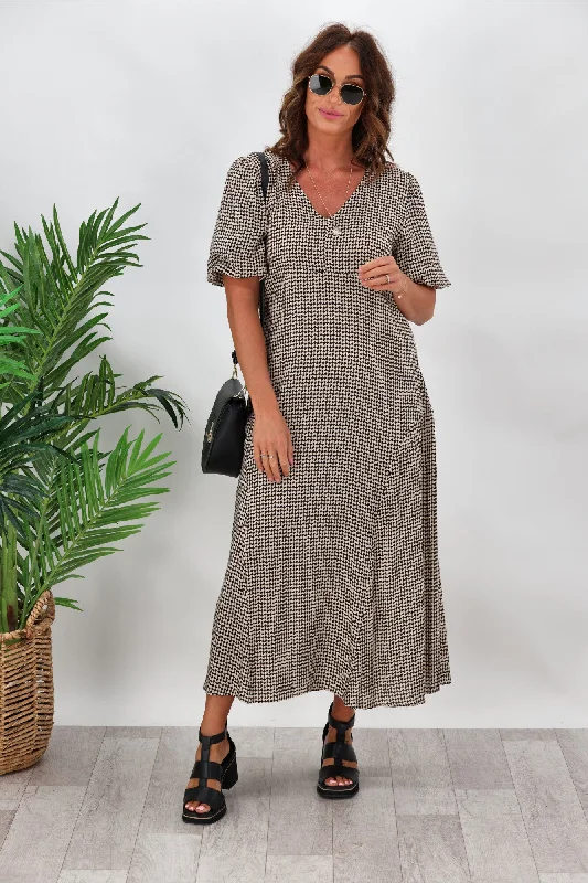 Shine On Label Adelaide Puff Sleeve Dress Houndstooth Print