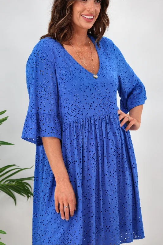 Shine On label Capri Broderie Dress Cobalt