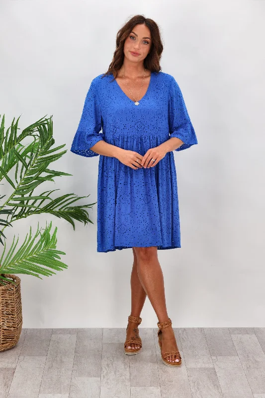 Shine On label Capri Broderie Dress Cobalt